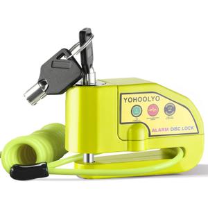 YOHOOLYO Alarm Disc Lock Motorcycle Disc Brake Lock Anti-Theft Waterproof 110 dB 7mm Pin 5ft Reminder Cable for Motorcycles Bike Scooter Carry Pouch (Green)