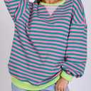 Women Striped Oversized Sweatshirt Long Sleeve Crewneck Hoodies Shirts 2024 Fall Pullover Top Trendy Preppy Clothes (L)