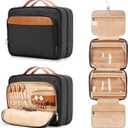 Travel Hanging Toiletry Bag for Women, Holds Full-Size Shampoo, with Jewelry Organizer Compartment, Extra Large Makeup Bag, Waterproof Cosmetic Bag, Toiletries Kit Set with Trolley Belt, Black