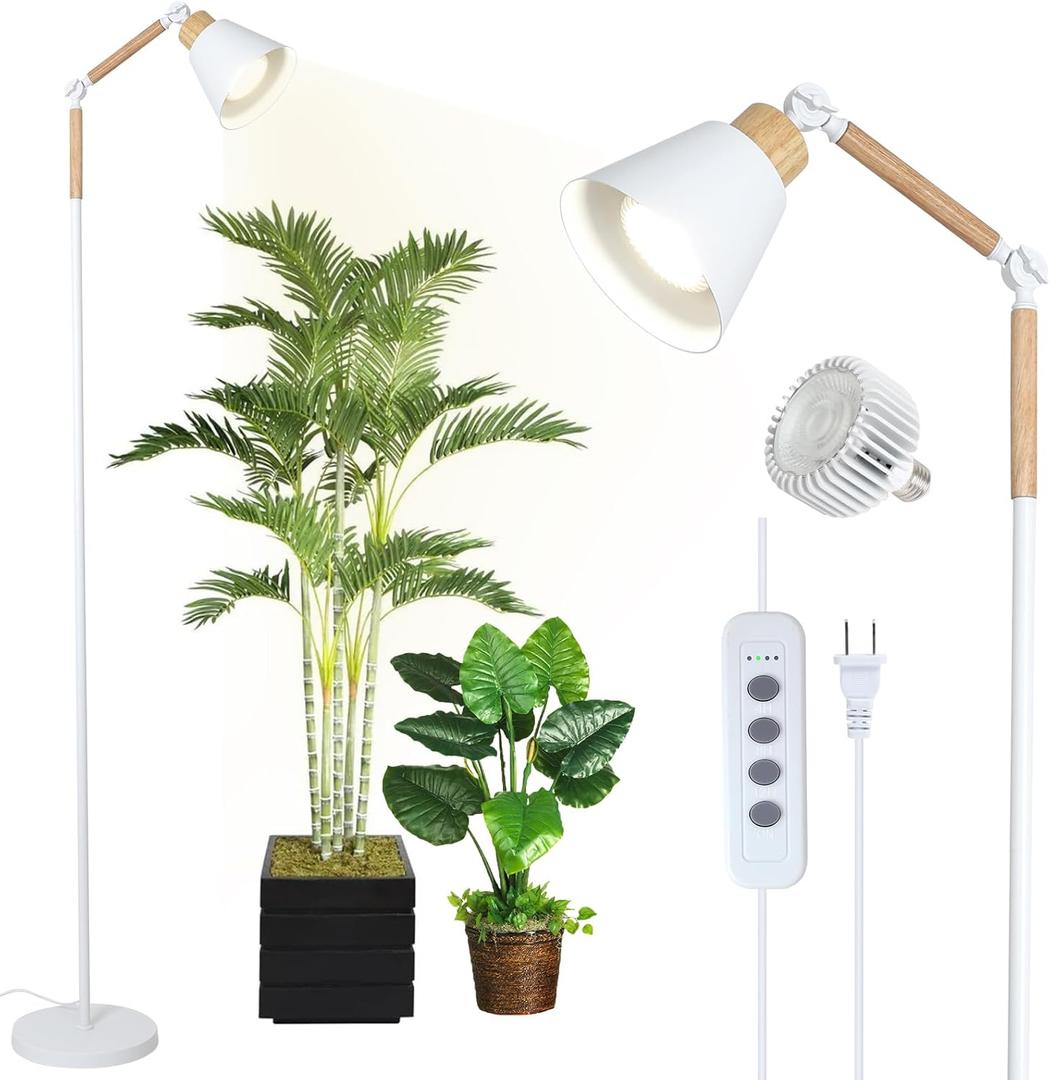 HMVPL Grow Lights for Indoor Plants Full Spectrum, Plant Lights for Indoor Growing with 20W COB Grow Light Blub, 4/8/12H Timer, Standing Tall Grow Lamp for Middle Large Plants(75'', Height Adjustable) (White)