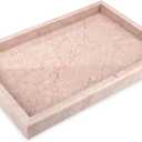 Marble Bathroom Vanity Tray, Natural Luxury Vanity Home Kitchen Bathroom Table Tray, Stone Decorative Countertop Dresser Trays for Key Coffee Perfume Jewelry Makeup (Pink/Cream Rose, 12"x 8" x1.2")