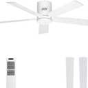 Ohniyou Ceiling Fan with Lights, 48" Flush Mount Ceiling Fan with Light and Remote, Low Profile, Silent DC Motor, Dimmable for Bedroom Living Room, White