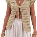 Saodimallsu Womens Tie Crochet Shrug Short Sleeve Open Front Lightweight Knit Cropped Cardigan Sweaters Cover Up (Small, Apricot)