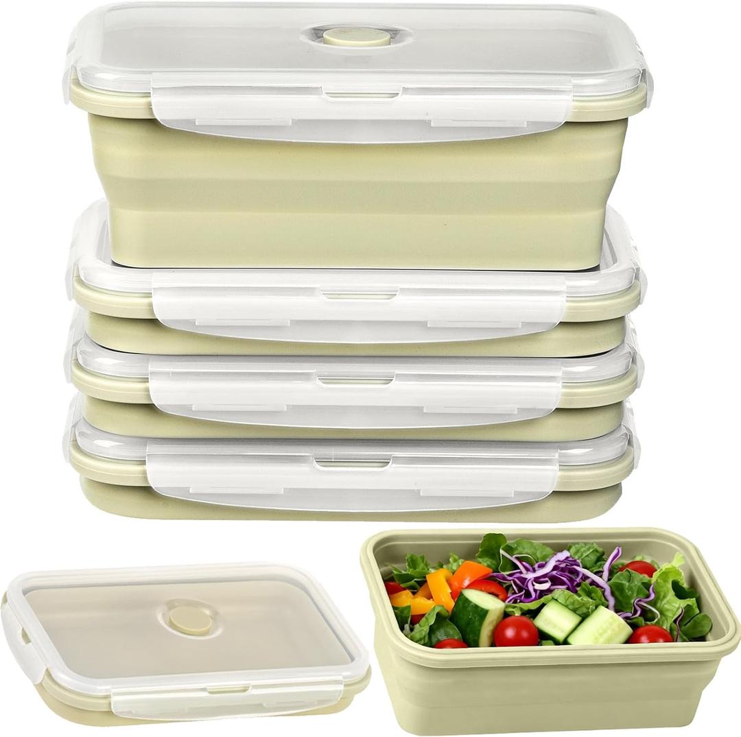 Silicone Food Storage Containers with Lids, 4 Pack Set 40.5oz/1200ml Collapsible Meal Prep Lunch Containers with Airtight Lid & Ven, Microwave, Dishwasher Safe