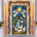 2 x Merry Christmas Door Cover 71x35 Inch Front Porch Door Banners Decoration Winter Nativity Scene Angels Baby Jesus Lambs Religious Christmas Style for Sign Party Decor