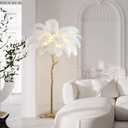 JAYMP Ostrich Feather Floor Lamp for Living Room Sofa Bedside Standing Reading Lamp Elegant Romantic Beautiful (Height 67 inches/ 35 Feathers, White)