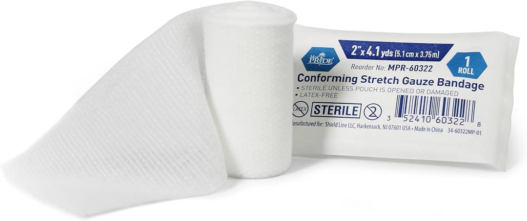 3 x MED PRIDE 2 in Conforming Stretch Gauze Bandage Sterile Latex-Free Non-Adherent First Aid Wound Care Rolls (2x147.6 Inch)