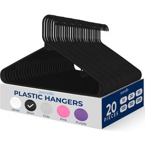 SereneLife Premium 20 Pack Plastic Hangers, Lightweight, Durable, Space Saving Clothes Organizers, Suitable for Shirts, Sweaters, Hoodies, Dresses, Kids Clothes, Good for Home Organization (Black)