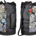 Fitdom Heavy Duty XL Soccer Mesh Equipment Ball Bag w/Adjustable Shoulder Strap Design for Coach. with an Over-Sized Front Pocket for Sporting Accessories. Best for All Outdoor & Water Gears (Black / Black)