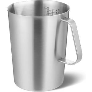 Stainless Steel Measuring Cup with Handle and Pour Lip, 2000ml 70OZ Metal Pitcher with Oz And ML Marking, Heavy-Duty Milk Frothing Jug for Coffee Latte Art, Commercial and Home Kitchen