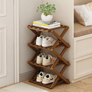 Narrow Shoe Rack-Free Standing Shoe Racks-Bamboo Shoe Storage Organiser Vertical Foldable Shoes Shelf for Entryway,Closet,Hallway,Bedroom (Tawny, 4 Layer)