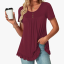 POPYOUNG Tunic Tops for Women Dressy Loose Fit Casual Short Sleeve Long Shirts Ruffled Hem Blouse wear with Leggings XL