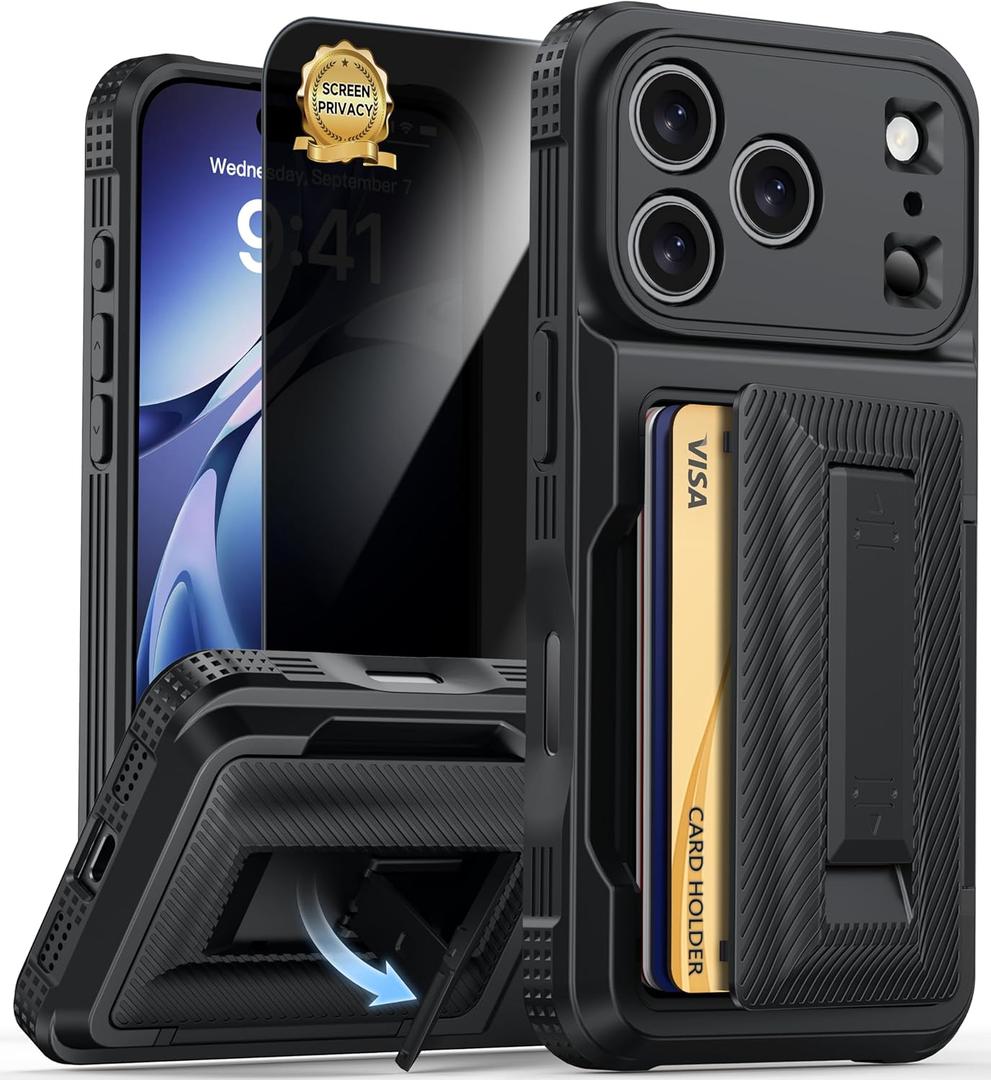 for iPhone 17 Pro Case Wallet with Card Holder (4-5Cards) +1 Privacy Screen Protector,[RFID Blocking][Kickstand][Military Drop Protection] Full Camera Protection Wallet Case for iPhone 17 Pro (Black)