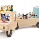 Storage & Play Car for Toniebox 2/1 and Tonie Figures Storage Shelf (Wooden Trailer), Magnetic Shelves Compatible with Tonie Box Player Character for Children Room (Natural, Wooden Trailer)