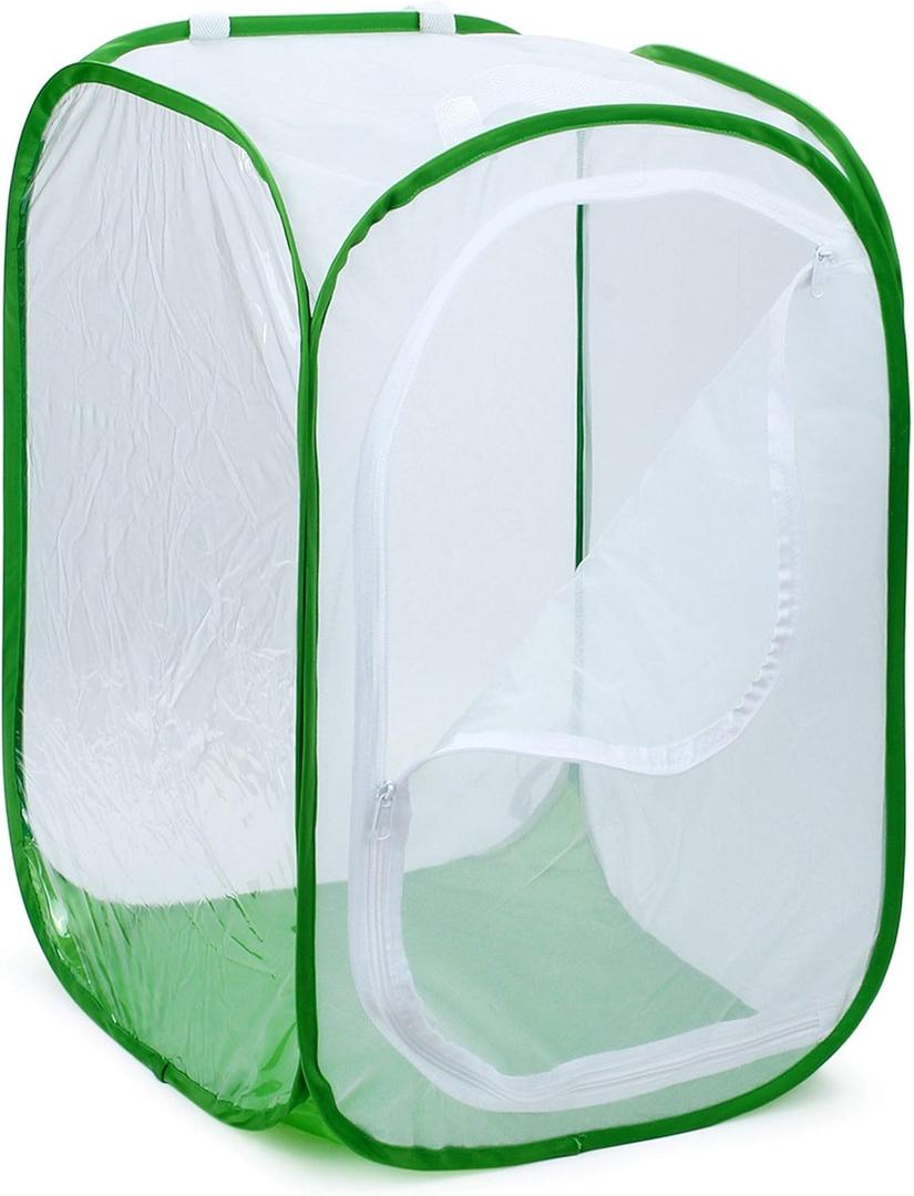 RESTCLOUD 36" Large Monarch Butterfly Habitat, Giant Collapsible Insect Mesh Cage Terrarium Pop-up 24 x 24 x 36 Inches (White with Green)