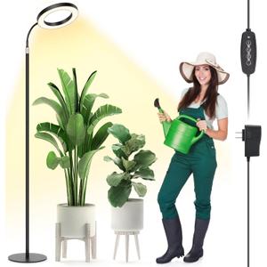 LBW Grow Light with Stand for Indoor Plants, Adjustable Height up to 68", Full Spectrum Grow Light for Large & Tall Plants, Auto Timer 6/8/12/16H, 5-Level Dimmable, 3 Lighting Modes