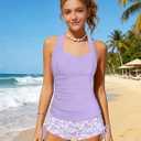 Girls Swimsuit 2 Piece Halterneck Girls Tankini Swimsuit Drawstring Printed Swim Shorts Girl Bathing Suit for 7-18T (Purple)