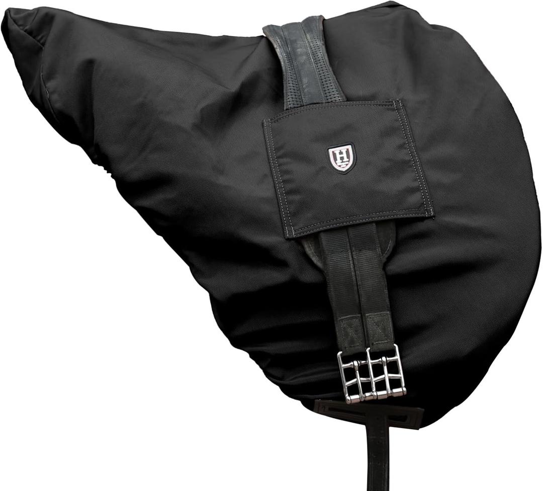 Harrison Howard Premium English Saddle Cover, Waterproof & Breathable Fleece-Lined Protective Saddle Cover (Dressage-One Size, Mars Black)