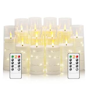 Sasigeiaa Flameless Candles with Embedded Star String - Battery Operated LED Candles, with Remote,12 White Flickering Candles for Christmas, Weddings, Home Decor & Party,(D 2.3"×H 5" 6" 7")