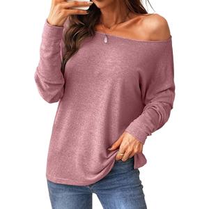 CUPSHE Women Long Sleeve Off The Shoulder Knitted Tops Casual Loose Fit Solid Blouses L