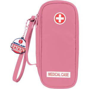 Jayour EpiPen Medical Carrying Case Insulated, Travel Medication Organizer Bag Emergency Medical Pouch, Fits 2 EpiPens, Asthma Inhaler, Anti-Histamine, Auvi-Q, Allergy Medicine Essentials (Pink)