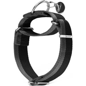Martingale Collar 1.5 Inch Wide 1200D Extra Strong Nylon Dog Collar, No Pull Heavy Duty Dog Collar with 2-Color Stripe for XLarge Dogs (Extra Large, 1 1/2 Inch Wide, Black & Grey)