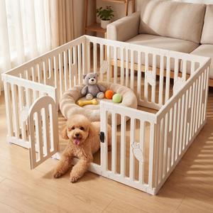 Dog Playpen Indoor with Door, 12-Panel 25.6" Tall Dog Play Pen, Easy-Assembly Plastic Puppy Playpen Fence for Dogs, Pet Playpen for Puppies, Cats & Rabbits, Secure Indoor Dog Pen, Corral para Perros