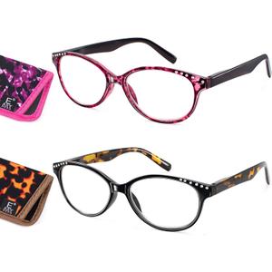 EASY READ 2 Pairs High Magnification Power Reading Glasses for Women,Stylish Lightweight Readers for Women with Spring Hinge (Black/Purple)