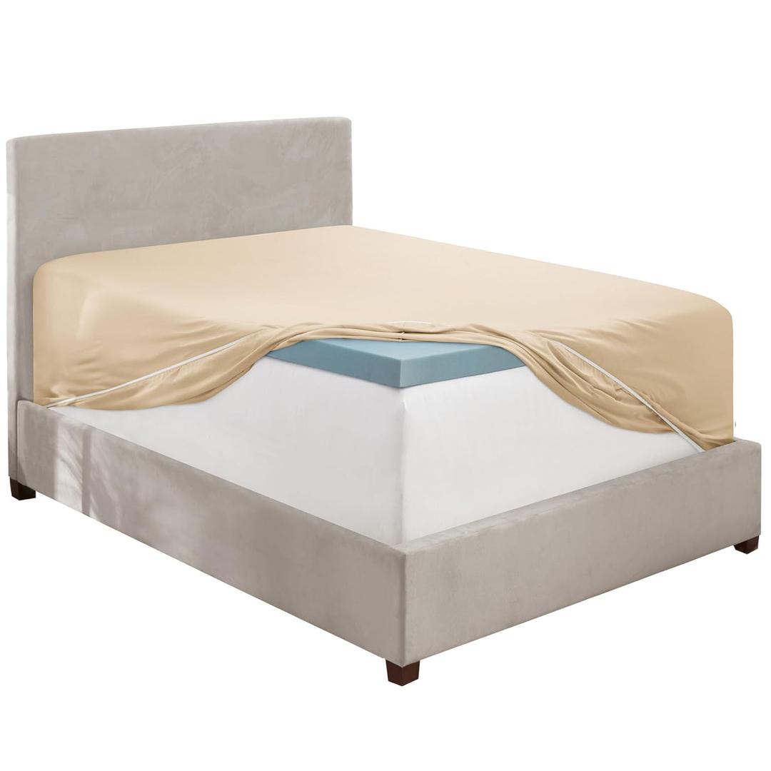 Hearth & Harbor Extra Deep Pocket King Fitted Sheet - Fits 18 to 24 Inch Mattress  Ultra Soft 1800 Microfiber, Wrinkle-Free & Breathable  Hotel Luxury Fitted Sheet Only, Beige