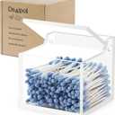 Clear Acrylic Qtip Holder With Lid Cotton Balls Swab Organizer,Square Q Tip Storage, Floss Picks, Bath Salts, Cotton Wab Holder,Home Bathroom Decor (DP011)