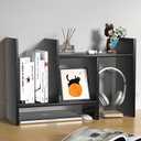 FNBAR Desk Shelves Wood Desktop Orgnizer Shelf.Office Organization for Top of Desk Organizers and Accessories Bookshelf Shelving,Adjustable Tier H-Shape Mini Bookcase(Black)