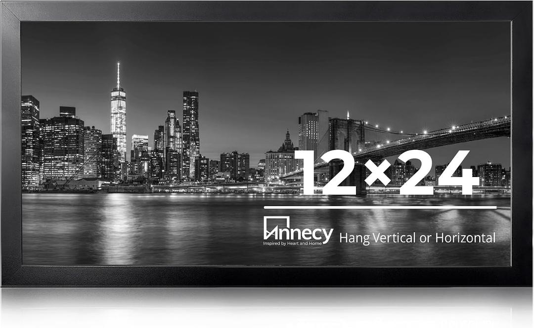 Annecy 12x24 Picture Frame Black（1 Pack）, Panoramic Picture Frame for Wall Decoration, Classic Black Minimalist Style Suitable for Decorating Houses, Offices, Hotels