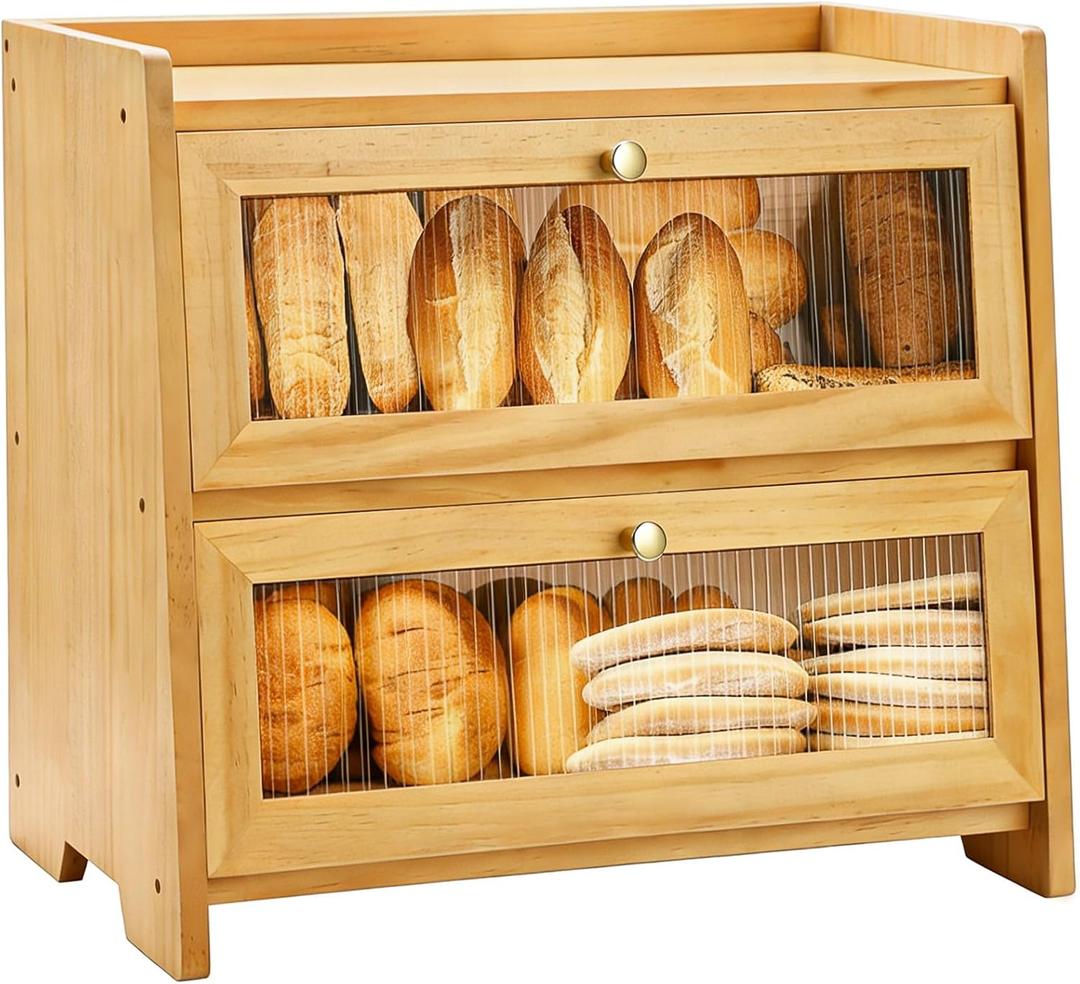 VEDALIO Bread Box For Kitchen Countertop, Corner Breadbox, Bread Boxes for Kitchen Counter Organizer Decor Storage, Wooden Storage Box Breadbox, Housewarming Birthday Wedding Christmas Gift
