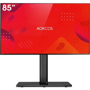 Universal Swivel TV Stand Table Top Mount Stand for 43 to 85 inch TVs, 8 Level Height Adjustable with Tilting, Heavy Duty Tempered Glass Base, Holds up 110lbs, MAX VESA 400x600mm, Black