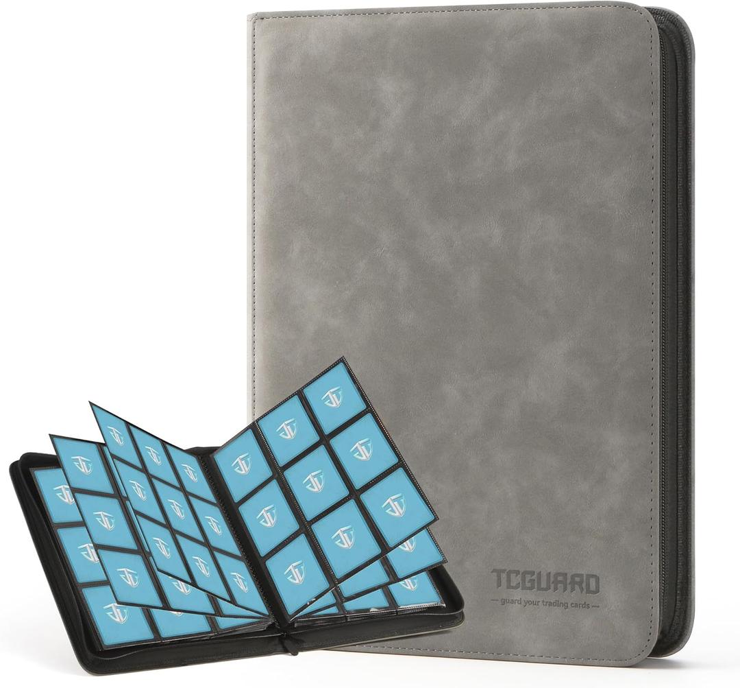 Trading Card Binder, 9 Side Loading Pocket Card Album Hold Up to 540 Cards, Zipper Binder for Cards Collection, TCG Card Holder for Game Card, Sports Card, Yugioh, MTG etc.Grey