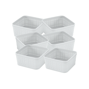 Woven Plastic Storage Baskets, 6 Pack White Weave Bins Organizer, 10.1" x 7.55" x 4.1"