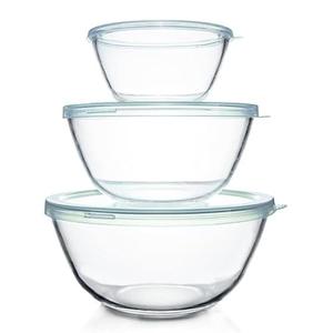 Luvan Glass Mixing Bowls with Lids Set(4.5QT, 2.7QT, 1.1QT)-Large Glass Mixing Bowls, Clear Salad Bowl for Baking, Cooking, Serving, Food Prep, 2Pcs Nesting Bowls for Kitchen Storage & Dishwasher Safe