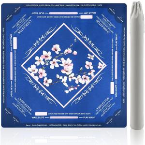 American Mahjong Mat for Table 32.6"x32.6" Blue Plum Blossoms