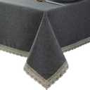 EHouseHome Faux Linen Tablecloth with Lace Trim - Waterproof/Spill Proof/Stain Resistant/Wrinkle Free/Oil Proof - for Banquet, Parties, Dinner,Kitchen,Wedding,Coffee,Holiday,Grey Rectangle 60x84Inch