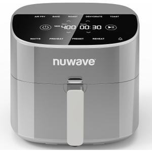 Nuwave Brio Plus 8 Qt Air Fryer, PFAS Free, New & Improved, Digital Touch Screen, Cool White Display, 50F~400F in Precise 5, 5 Cook Functions, 100 Presets & 50 Memory, 3 Wattages 700, 1500, 1800