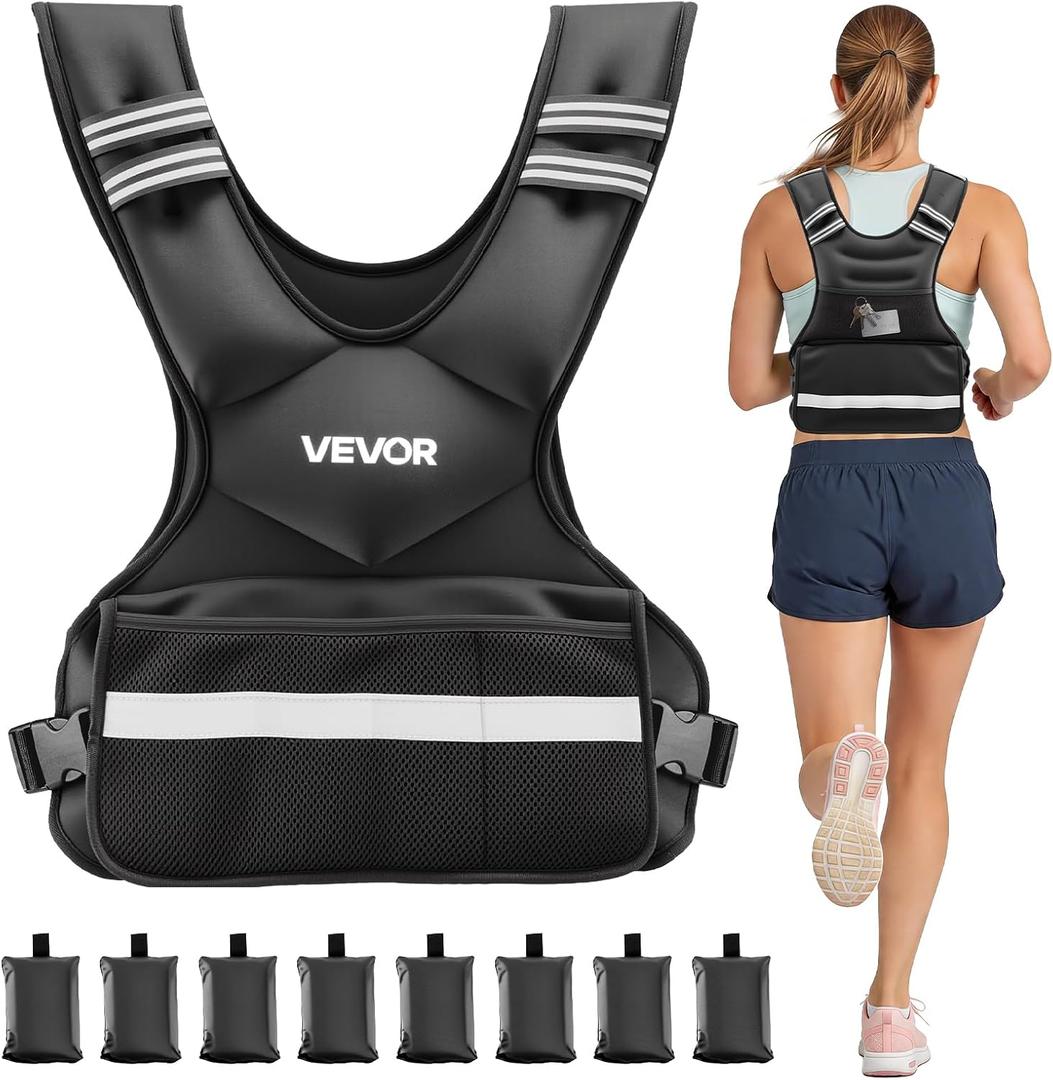 VEVOR Adjustable Weighted Vest, 24-40 lbs Comfortable X-Shape Body Weight Vest Set with 8 Weight Packs and Reflective Stripe, for Men Women, Workout Equipment for Strength Training Running Jogging