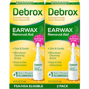 Debrox Ear Wax Removal Drops, Gentle Microfoam Ear Wax Remover, 0.5 Fl Oz, 2 Pack