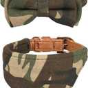 Small Dog Collar Puppy Cat Tiny Pet Bow Tie & Bandana 2pcs Set PU Leather Canvas Scarf Durable camo-Green (S: 9"-11.5")