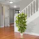 Warmplants Artificial Bamboo Tree, 5ft Tall Fake Bamboo Plant with White Planter, Faux Trees with 5 Trunks and Lifelike Leaves for Indoor Outdoor Home Office Dcor