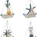Juvale Set of 4 Mini Wooden Sailboat Models for Beach Nautical Home Decor, Miniature Boat Decorations, & Coastal Decor