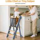 COSYLAND Foldable Toddler Kitchen Stool Helper - Height Adjustable Standing Tower for Bathroom Sink or Kitchen Counter - Step Stool for Toddlers Ages 18 Months to 6 Years Gray & Natural