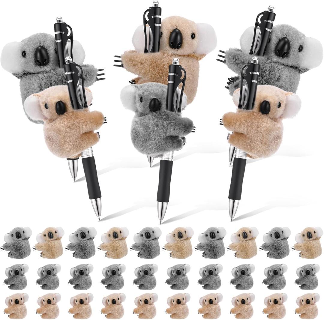 30 Pcs Koala Clip Koala Pencil Toppers 2.76" and 2" Mini Animal Bear Stuffed Plush Animal Toy Gifts for Party Office Home Supplies Piata Stuffer Purse Charm Hangings