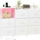 Somdot White Dresser for Bedroom with 8 Drawers, Wide Fabric Night Stand for Storage and Organization with Fabric Bins, Chest of Drawers for Bedroom Chest of Drawers for Living Room Entryway