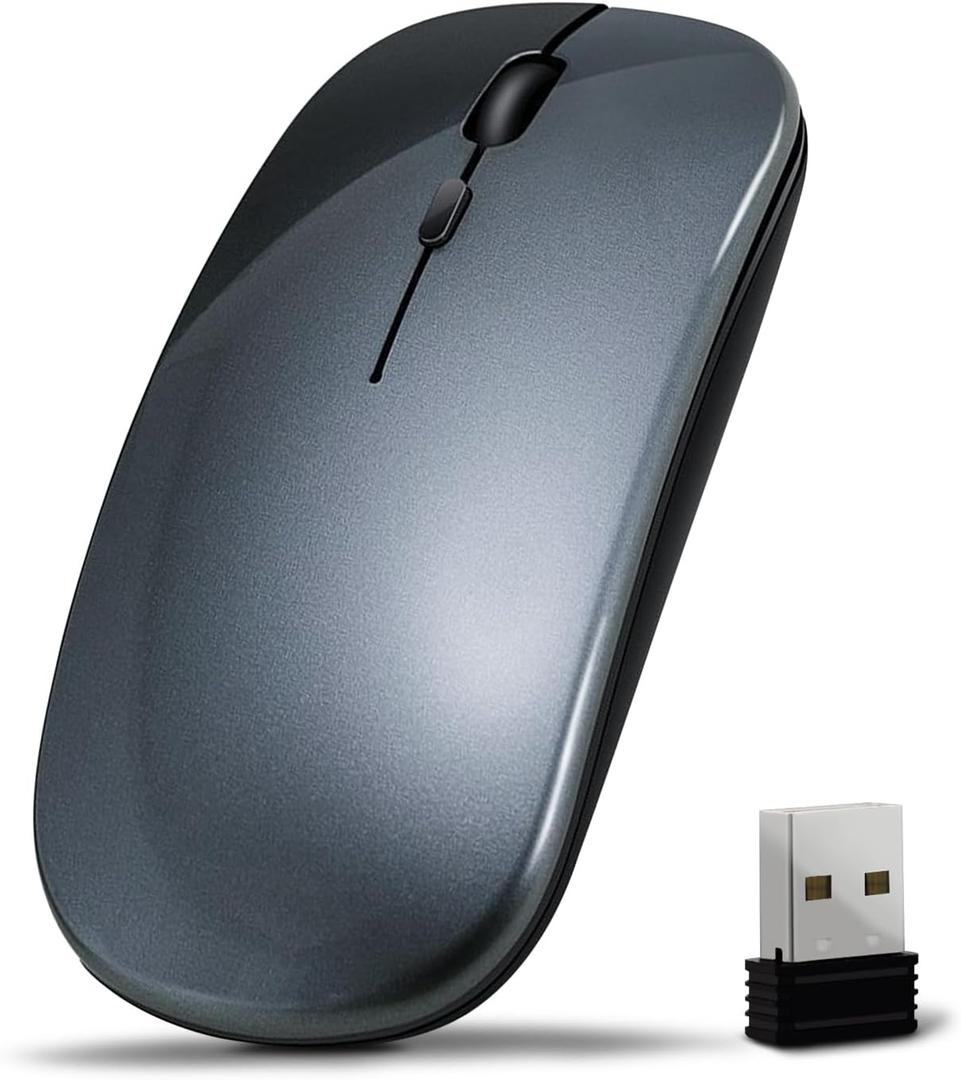 Wireless Bluetooth Mouse for iPad/MacBook Pro/Air/Laptop/pc Rechargeable Silent Mouse Portable Slim for Surface Pro/Lenovo/Samsung Tablet (Gray)