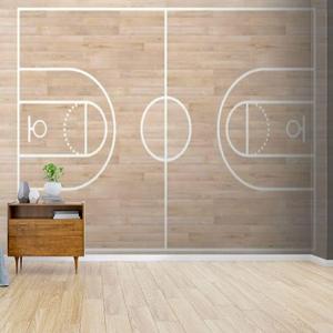 Top View Basketball Court Layout on Wooden Texture Background Canvas Print Wallpaper Mural Self Adhesive Peel & Stick Wall Decal Wall Poster Sticker for Living Room